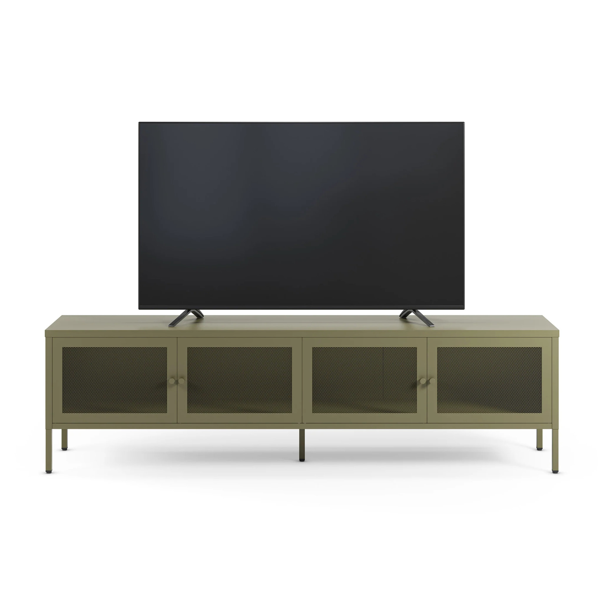 Meuble TV en métal vert kaki 4 portes, 160 cm - Latem