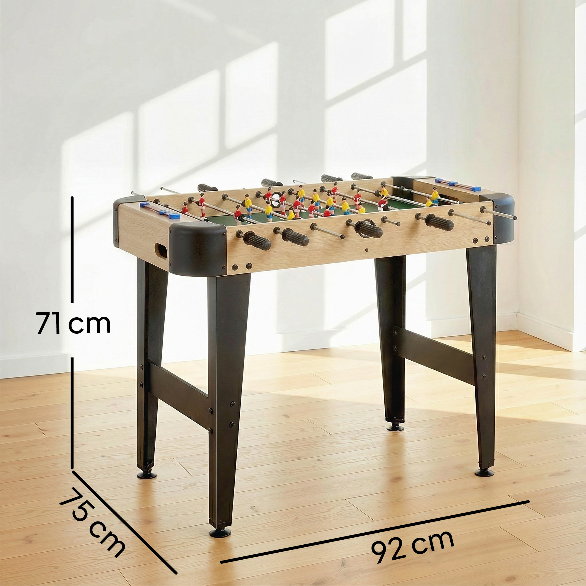 Futbolín para Niños de Madera, Mesa de Futbolín con 2 Marcadores, 8 Asas, 22 Jugadores, 8 Barras y 2 Bolas, Regalo para Adultos, Familias, Fiestas, 92x75x71 cm, Natural