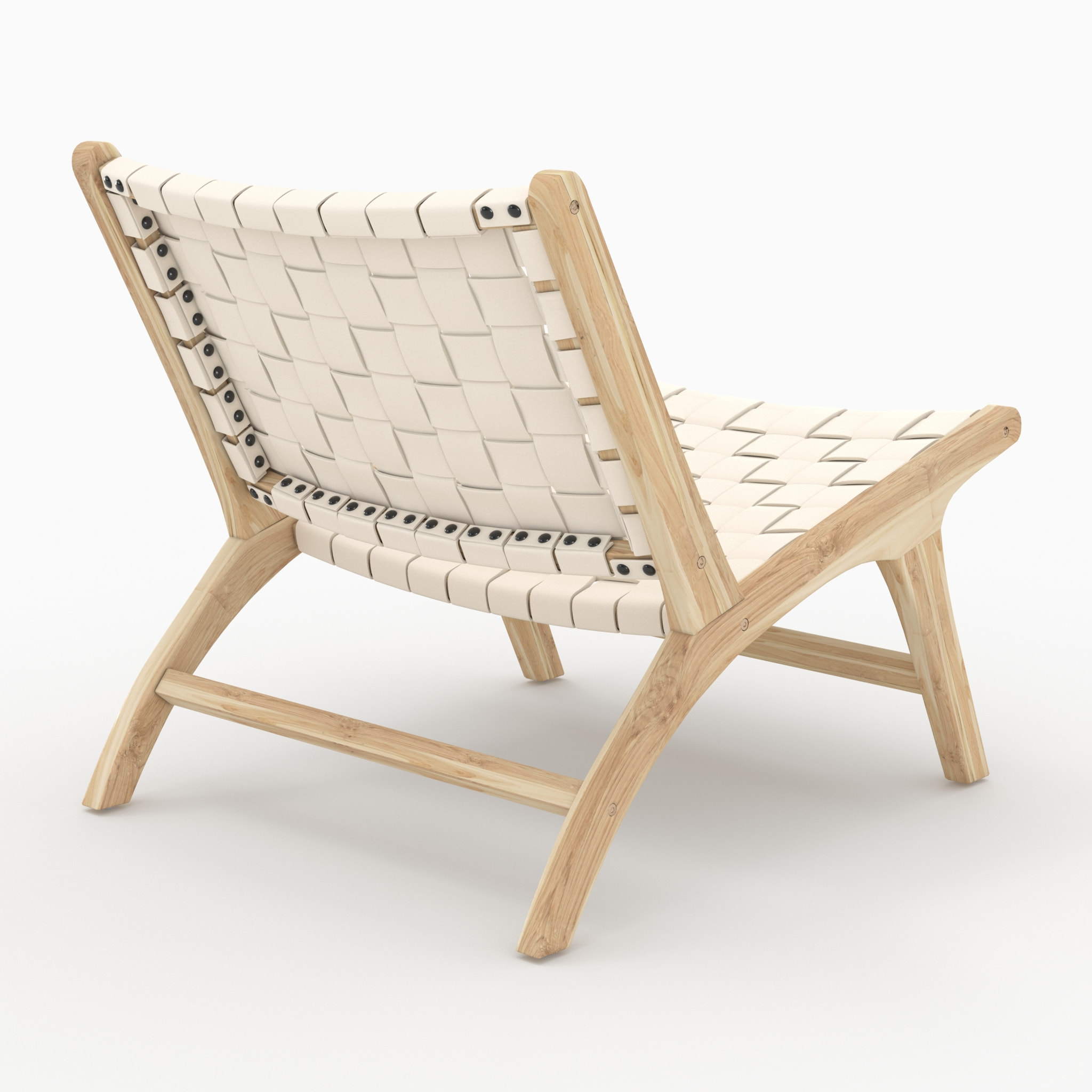 Fauteuil en teck et cuir tressé blanc - Kuna
