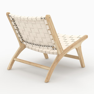Fauteuil en teck et cuir tressé blanc - Kuna