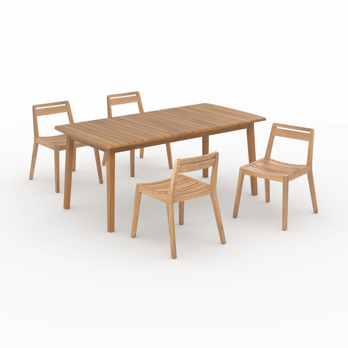Table extensible et chaises de jardin en bois 4 personnes - Alona
