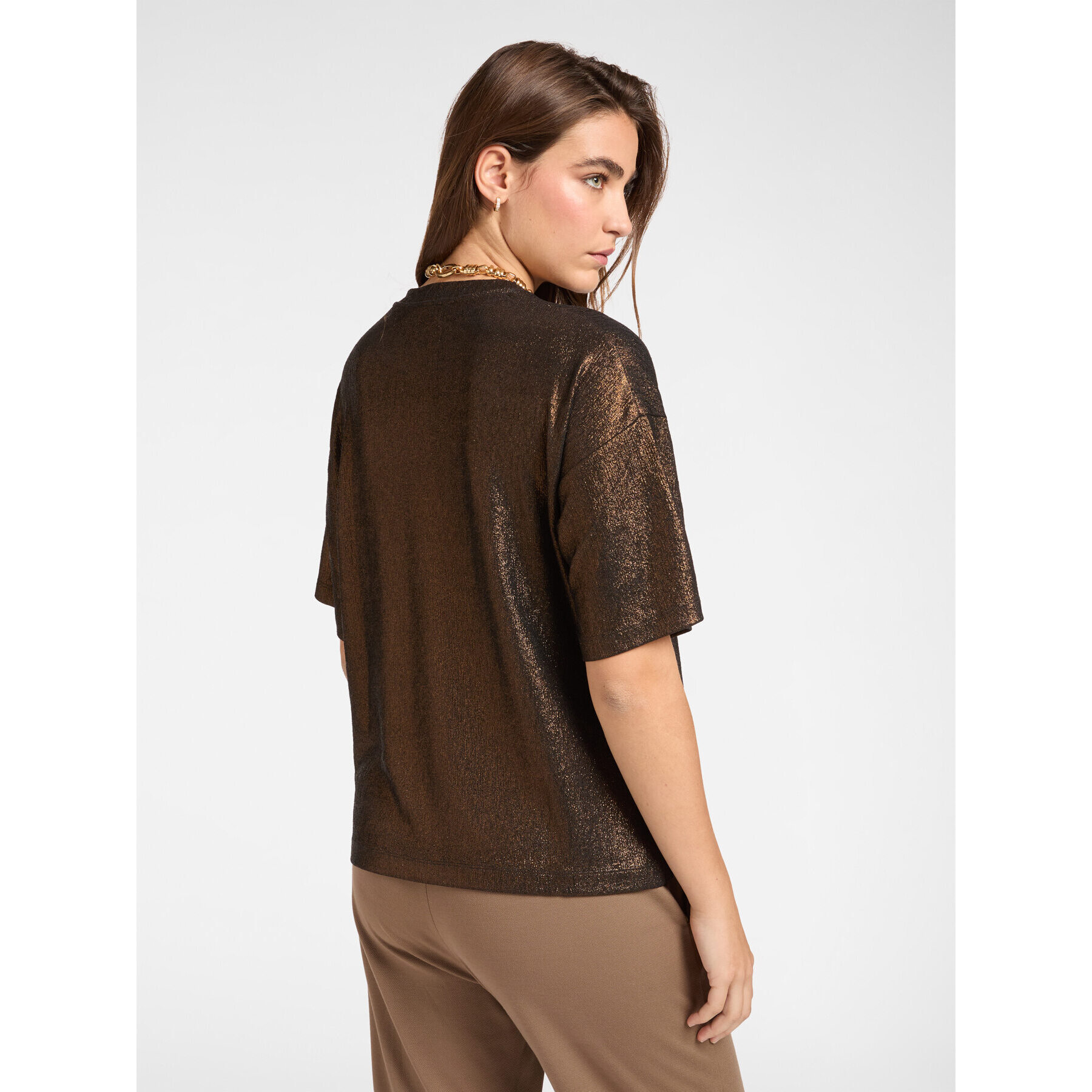 Elena Mirò - T-shirt in jersey laminato - Marrone