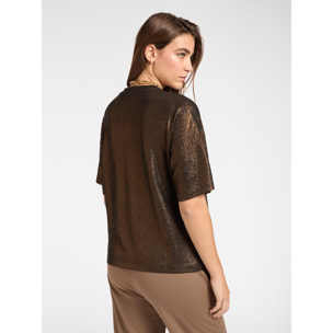 Elena Mirò - T-shirt in jersey laminato - Marrone