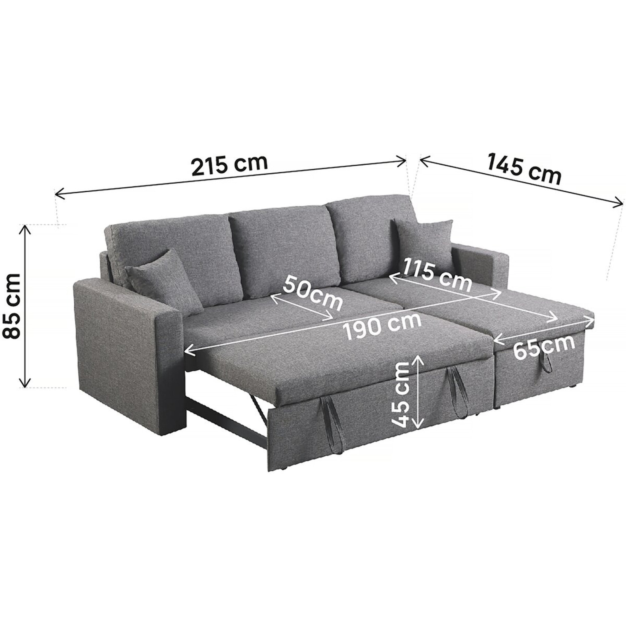 Canapé d'angle convertible/ réversible avec coffre "Alain II" - 3 places - Gris clair