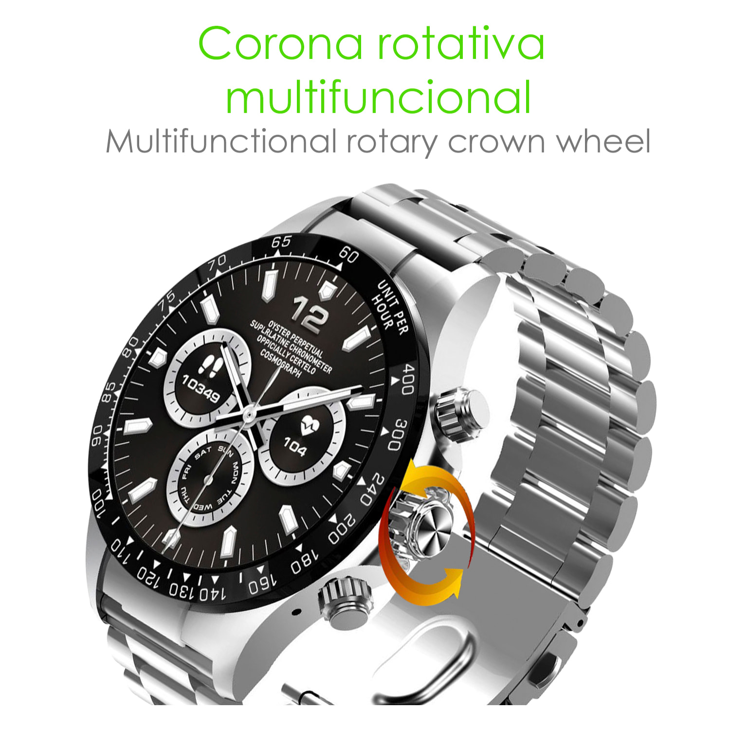 DAM Smartwatch G6 Max. Llamadas BT, notificaciones, asistente de voz. Monitor de tensión y cardiaco, multideportivo. 5,6x1,2x5,3 Cm. Color: Plata