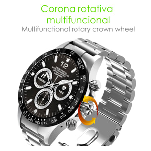 DAM Smartwatch G6 Max. Llamadas BT, notificaciones, asistente de voz. Monitor de tensión y cardiaco, multideportivo. 5,6x1,2x5,3 Cm. Color: Plata
