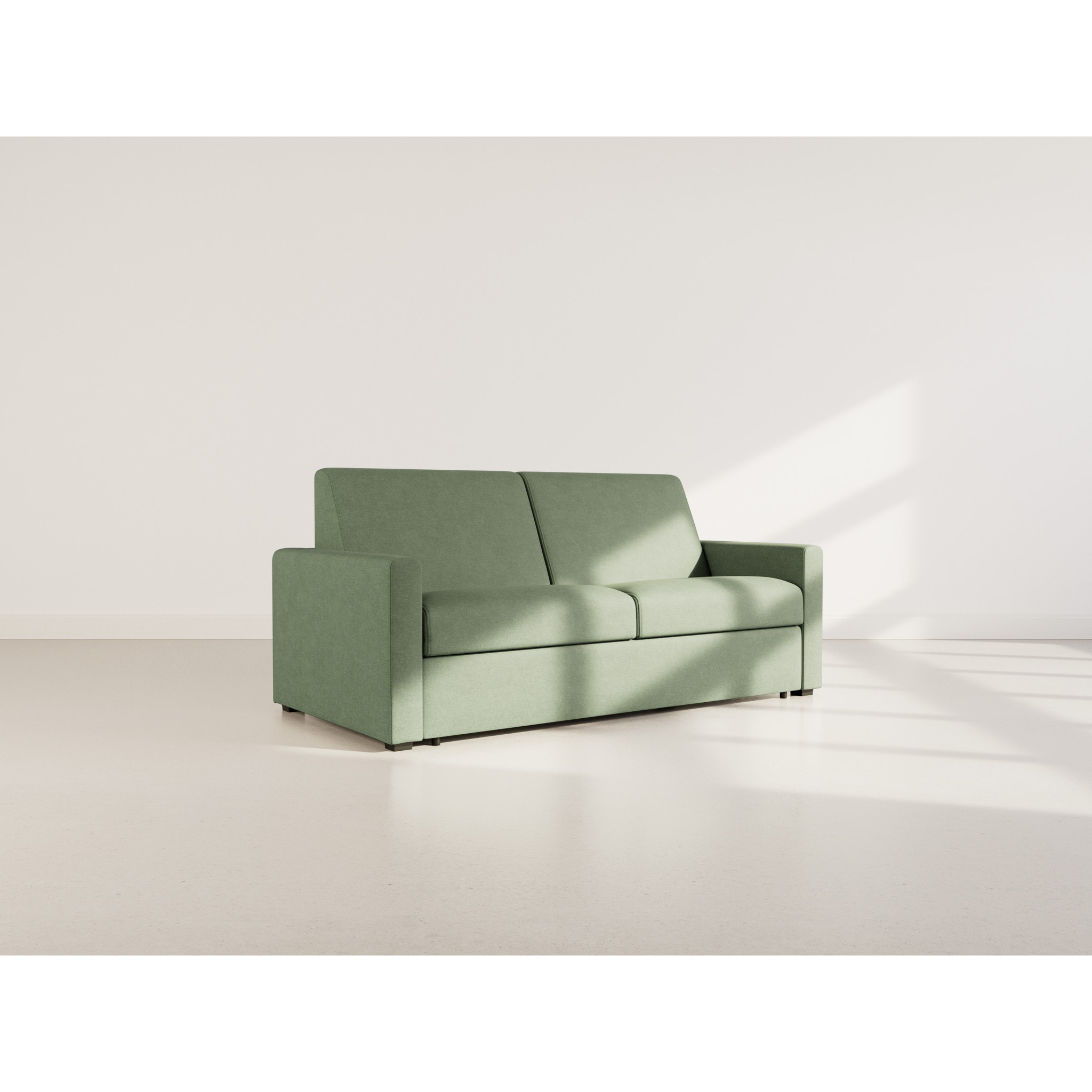 Julia - canapé lit 3 places convertible express couchage quotidien 140 cm matelas 14 cm en tissu - Vert
