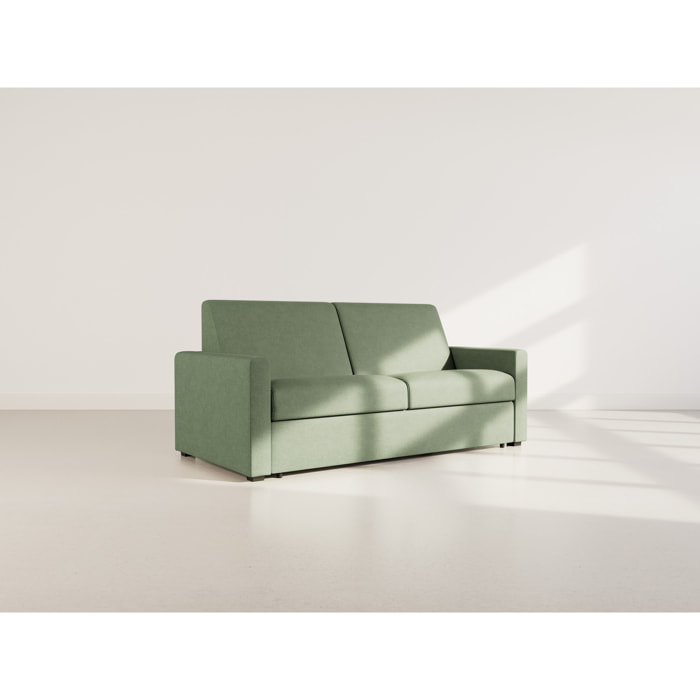 Julia - canapé lit 3 places convertible express couchage quotidien 140 cm matelas 14 cm en tissu - Vert