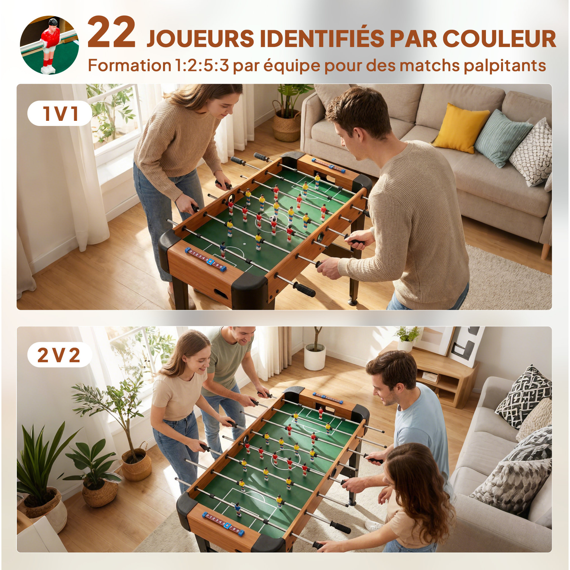 Babyfoot enfant - 22 joueurs, 2 ballons, 4 + 4 poignées, compteurs - dim. 92 x 75 x 71 cm - effet bois noir