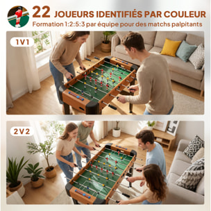 Babyfoot enfant - 22 joueurs, 2 ballons, 4 + 4 poignées, compteurs - dim. 92 x 75 x 71 cm - effet bois noir