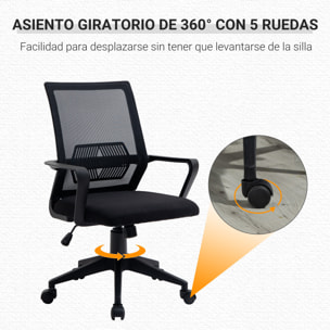 Vinsetto Silla de Oficina Ergonómica Silla de Escritorio Giratoria Ajustable en Altura con Reposabrazos y Soporte Lumbar Tejido Transpirable 61x58,5x89-99 cm Negro