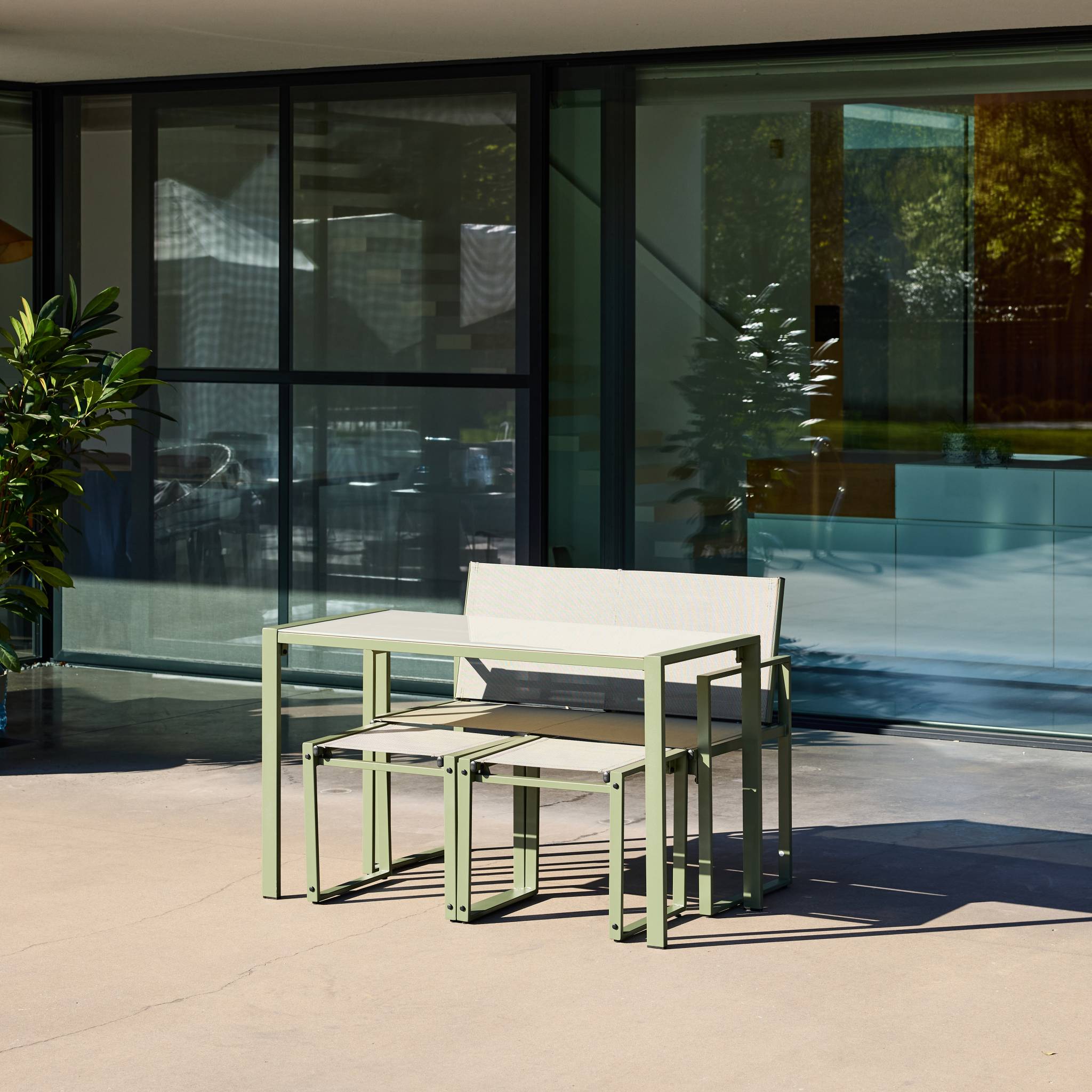 Table de jardin encastrable acier et textilène + 4 assises TAVENA