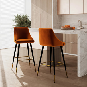 Lot de 2 chaises de bar en velours orange 77.5 cm - Aristote
