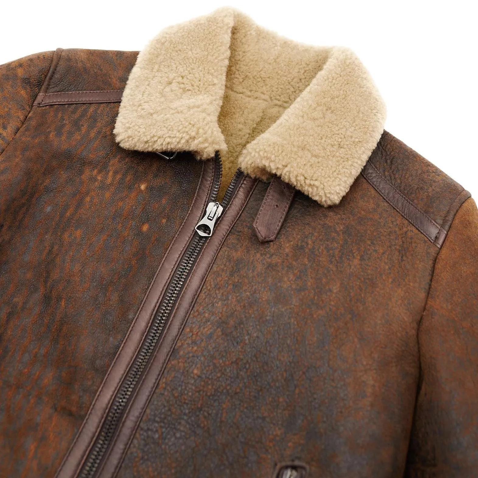 Montone Shearling testa di moro uomo collo camicia con fibbia