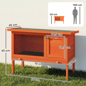 Conejera de Madera, Jaula para Conejos Medianos con Techo Asfáltico Abatible, Bandeja Extraíble, Puerta con Pestillo, Conejera Elevada Exterior, para Cobayas y Chinchillas, 90x45x65 cm, Naranja