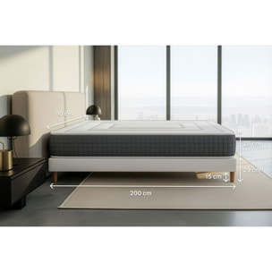 Ensemble Matelas Vingt-Six - 26cm - Ressorts ensachés et mémoire de forme - Confort 5? - Sommier Tapissier Blanc