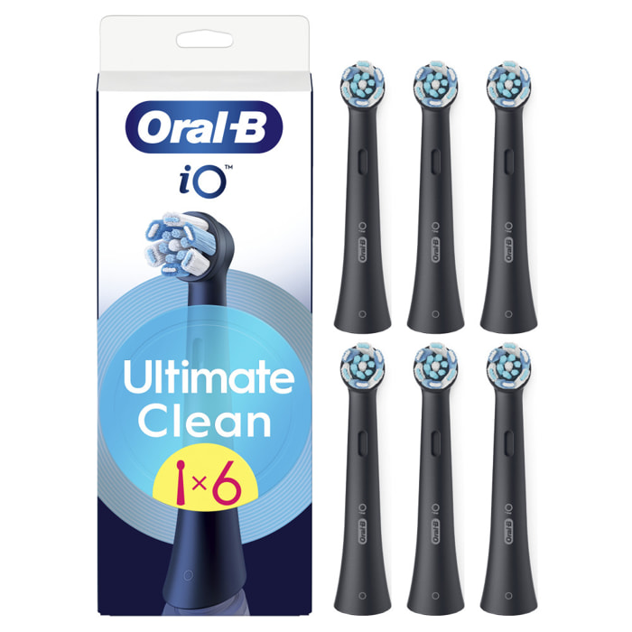 Oral-B Série iO Ultimate Clean Noir, Brossettes rondes Authentiques, Brins CrissCross, Élimination de la plaque dentaire, 6
