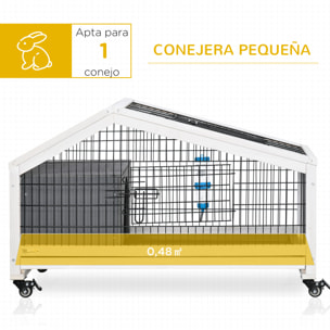 Conejera de Madera con Ruedas 90x53x55 cm Jaula de Conejillos con Bandeja Extraíble y Botella de Agua Casita para Animales Pequeños Gris Oscuro