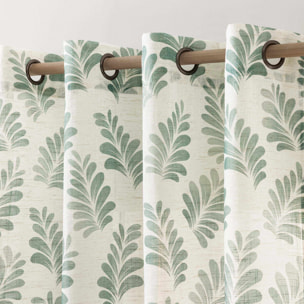 Rideau à œillets polylin imprimé végétal tamisant - Vert