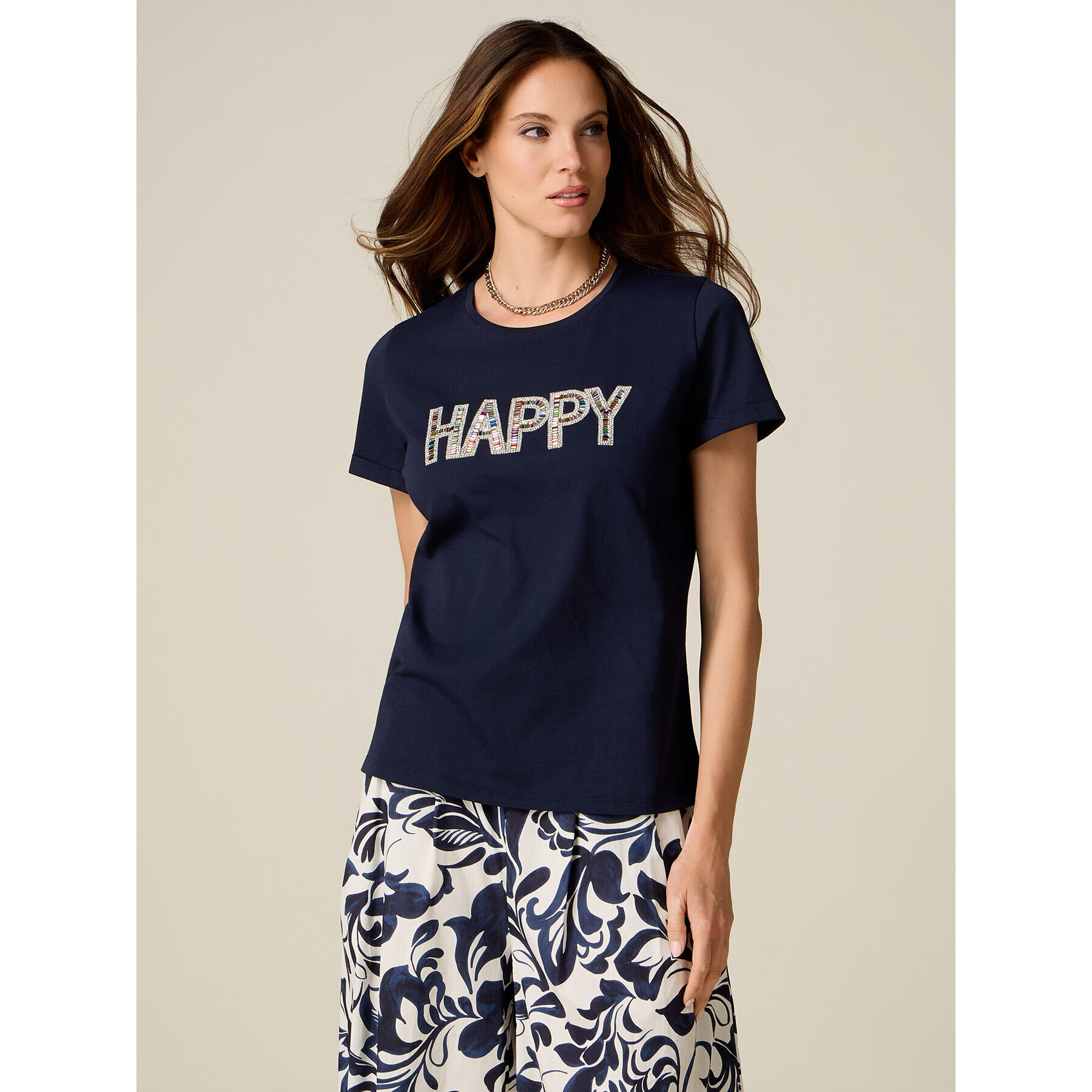 Oltre - T-shirt con applicazione lettering - Blu