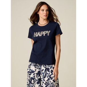 Oltre - T-shirt con applicazione lettering - Blu