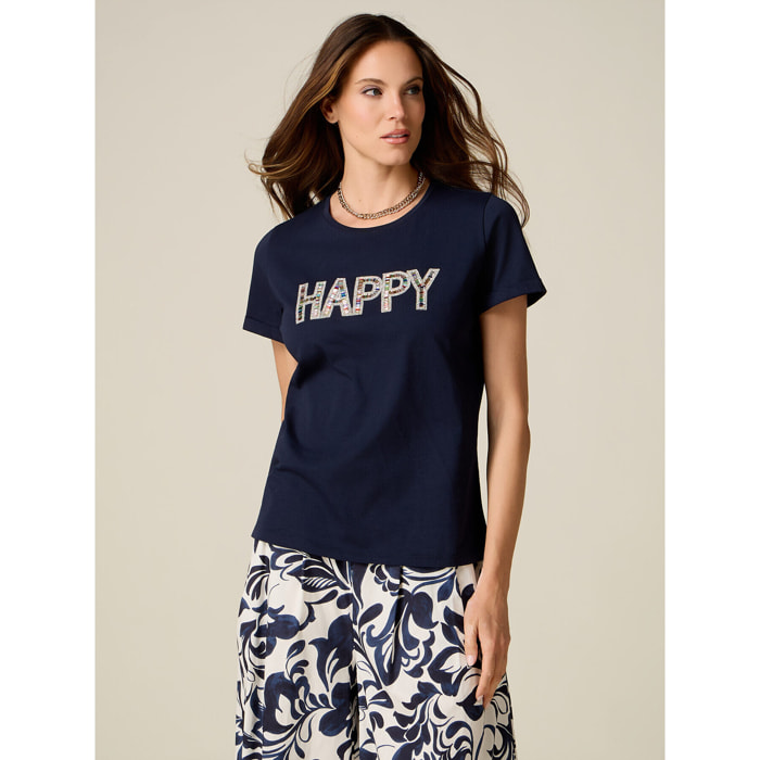 Oltre - T-shirt con applicazione lettering - Blu