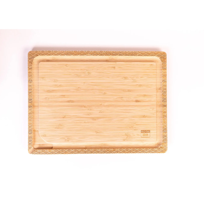 Tagliere in bambù (motivo ondulato) | Naturalmente antibatterico e antifungino (40 × 30 × 2 cm)