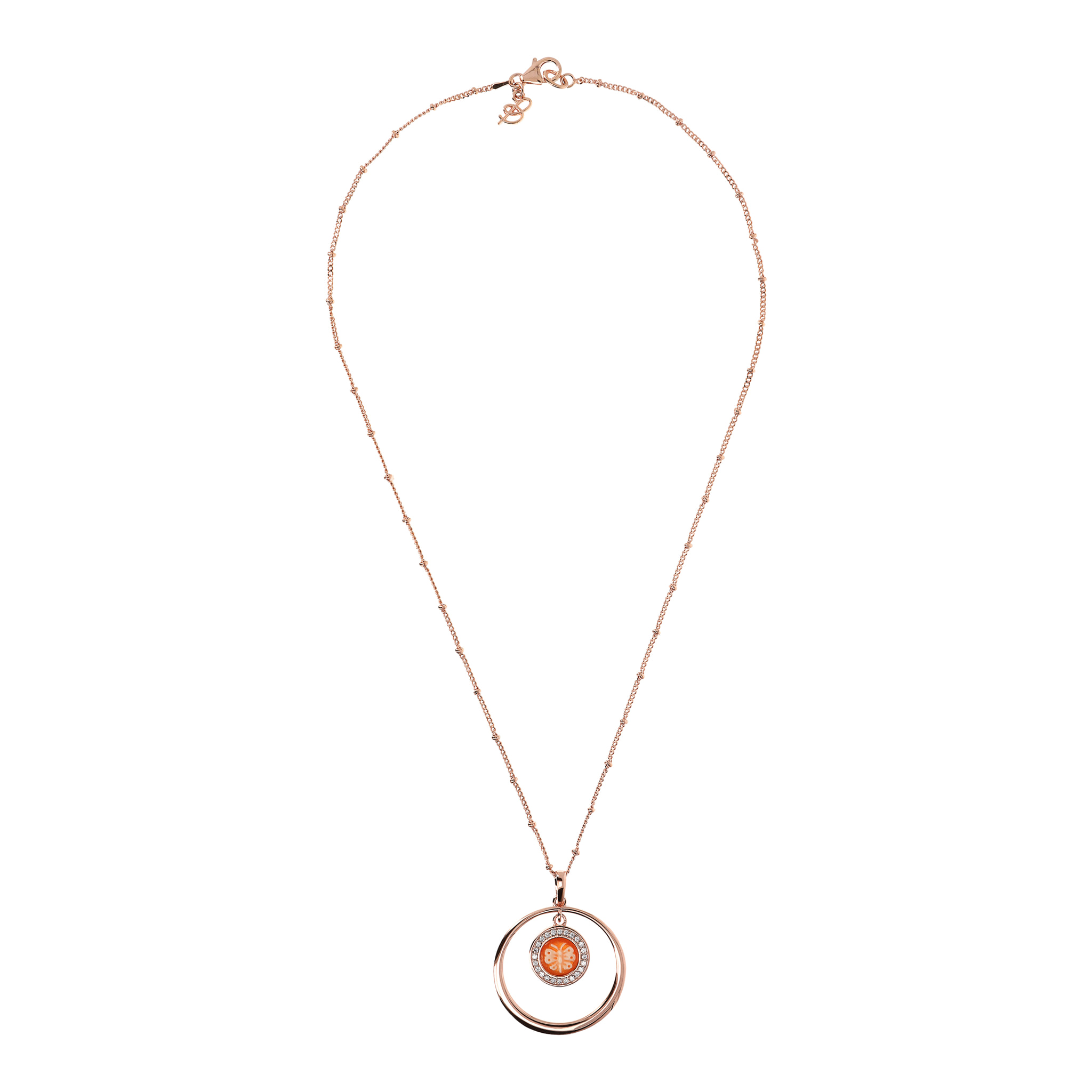 Collana con Pendente ad Anello e Cammeo Farfalla con Cubic Zirconia