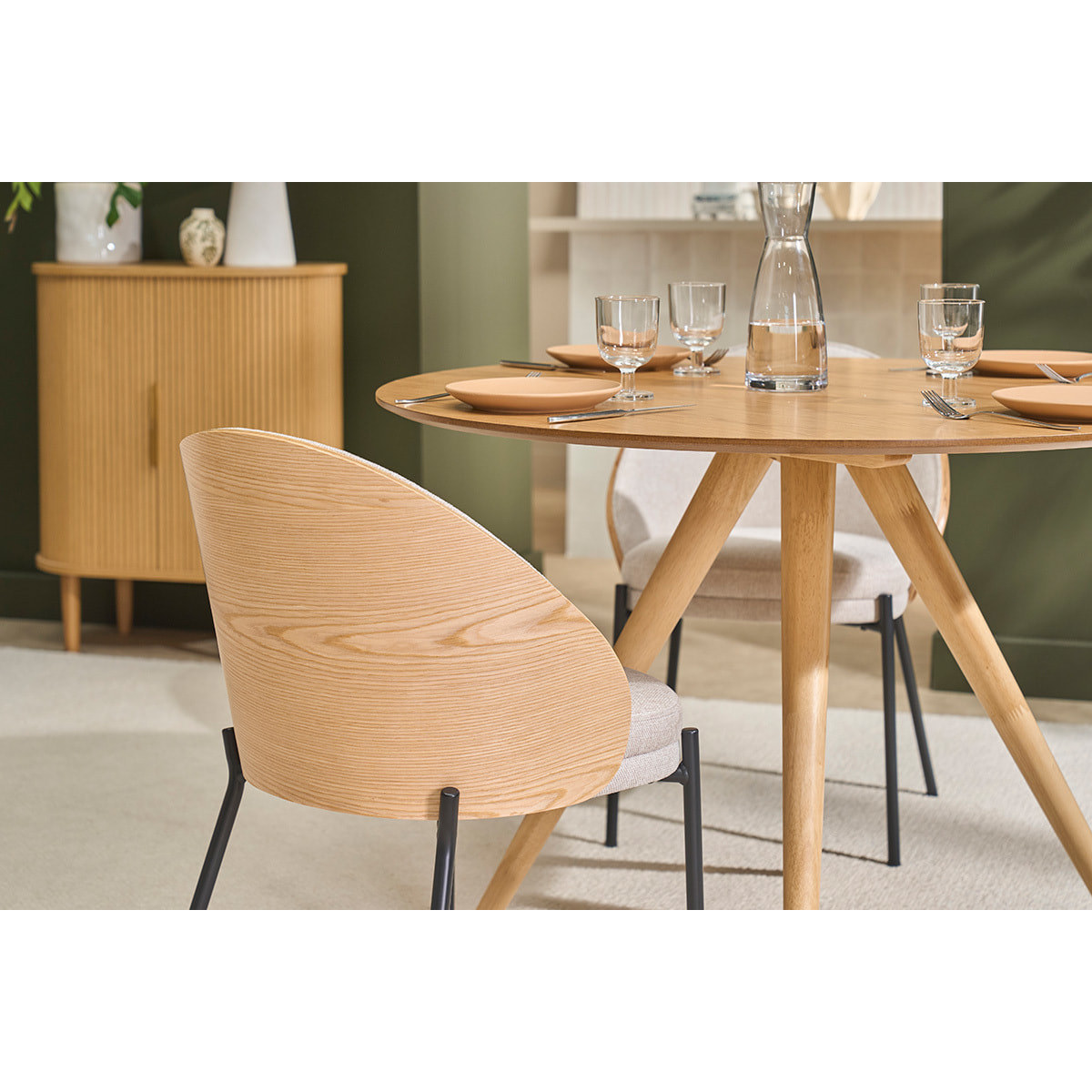 Chaises en tissu effet velours texturé beige, bois clair et métal (lot de 2) TUCSON