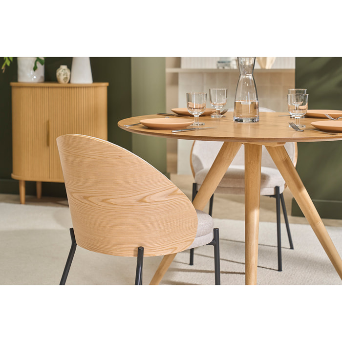 Chaises en tissu effet velours texturé beige, bois clair et métal (lot de 2) TUCSON