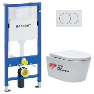 Pack WC suspendu complet avec bâti-support Geberit et WC Swiss Aqua Technologies Brevis, 48 cm, sans bride