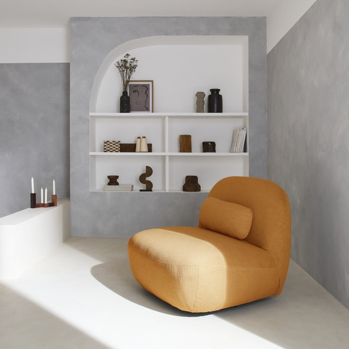 Fauteuil pivotant 360° en bouclette texturée moutarde. piètement en métal noir mat - SPINO