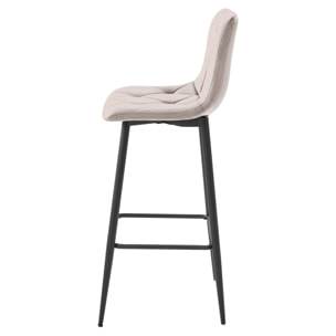 Sgabello bar NADO in velluto beige scuro e gambe nere