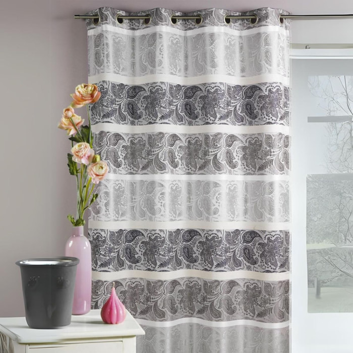 Rideau en jacquard à rayures horizontales fantaisies - Gris clair