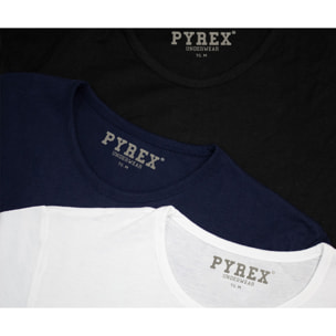 T-Shirt Uomo Pyrex Cotone Bielastico Art. PG30 Conf. 3 pz Girocollo Blu