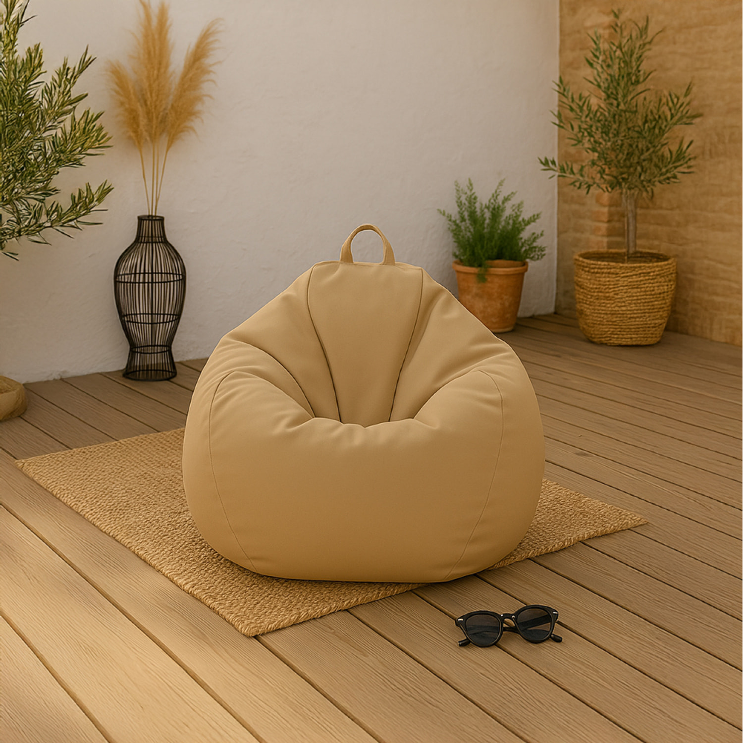 Pouf poire d'extérieur 130x115cm taupe KAYAR