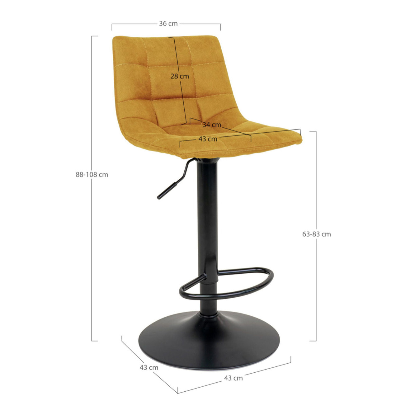 Set 2 sgabelli da bar Middelfart in velluto giallo senape con base nera