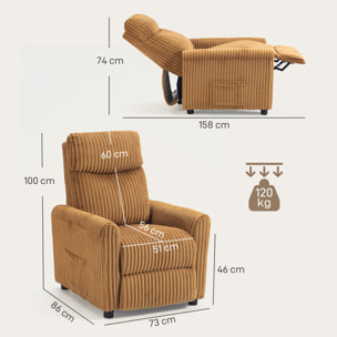 Sillón Relax Reclinable, Sillón Reclinable Manual, Tapizado en Pana, Instalación Rápida, Reposapiés, Acolchado Grueso, para Salón, Dormitorio, Oficina, Marrón