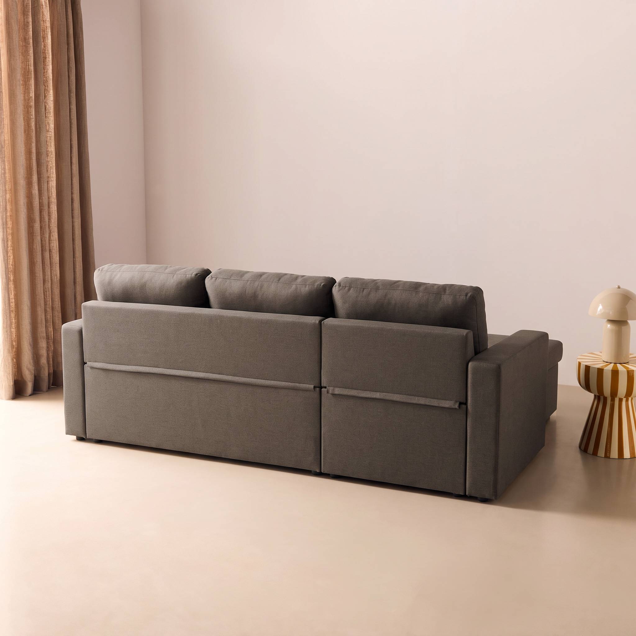 Canapé d'angle convertible réversible 3 places tissu avec coffre IDA