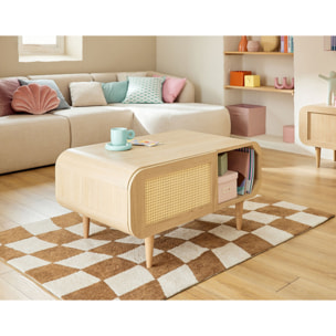 Mathilde - table basse - effet bois et cannage - 1 niche - 100 cm - Bois