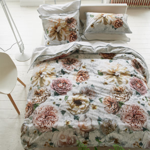 Housse de couette imprimée en percale de coton, PAHARI TUBEROSE, Gris