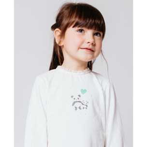 Camiseta estampada oso panda y corazón verde y blanco