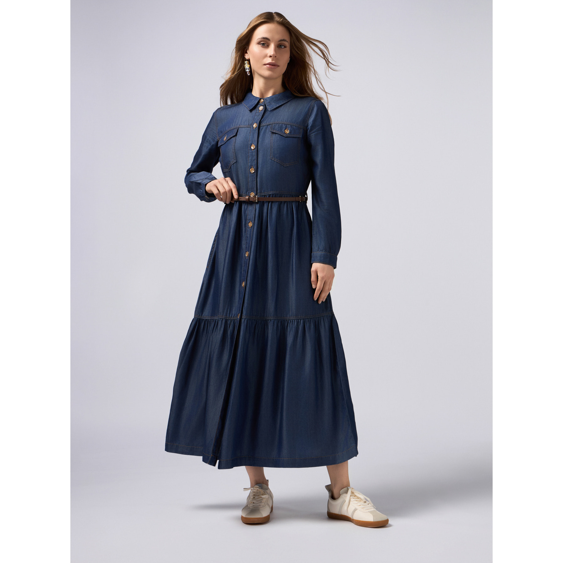 Oltre - Vestito chemisier in tencel - Blu