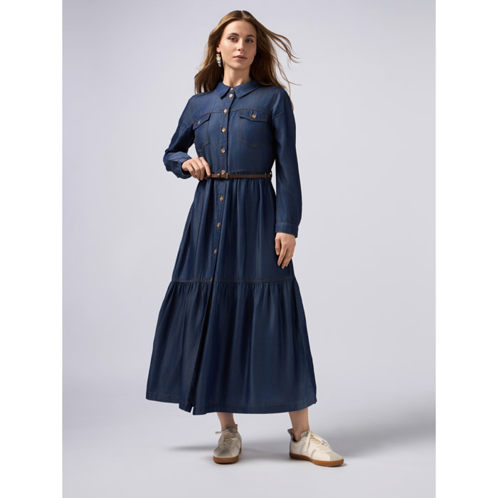 Oltre - Vestito chemisier in tencel - Blu