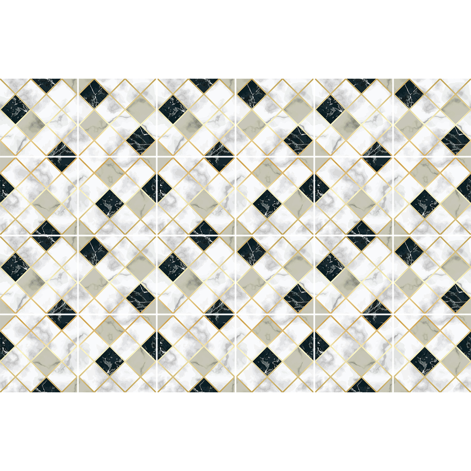 Stickers muraux - Sticker Mural Carrelage adhésif Cuisine Salle de Bain - 24 STICKERS CARRELAGES EFFET MARBRÉ BLANC BEIGE ET NOIR