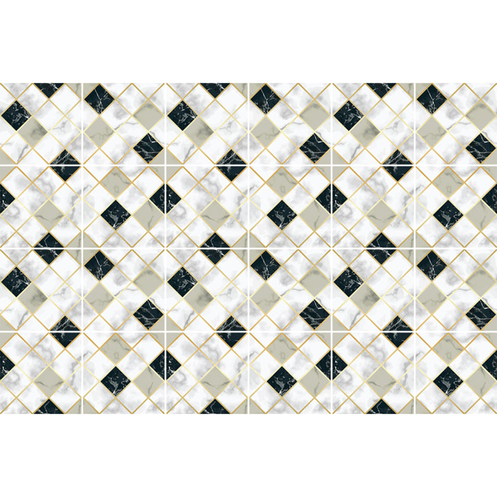 Stickers muraux - Sticker Mural Carrelage adhésif Cuisine Salle de Bain - 24 STICKERS CARRELAGES EFFET MARBRÉ BLANC BEIGE ET NOIR