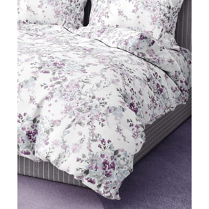 Parure Copripiumino Acquerello per letto singolo in 100% Cotone e Made in Italy, pennellate floreali