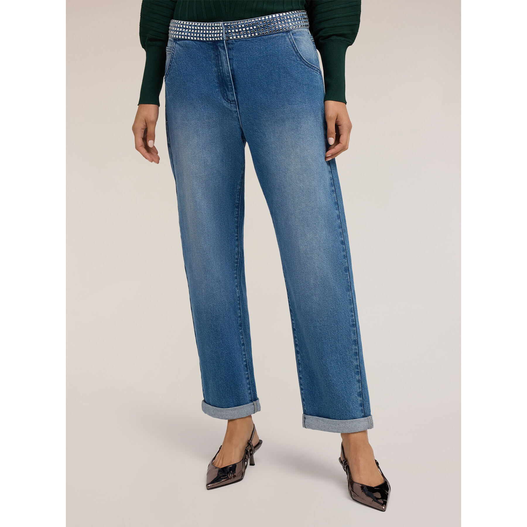 Motivi - Jeans boyfriend con cintura de joya - Azul