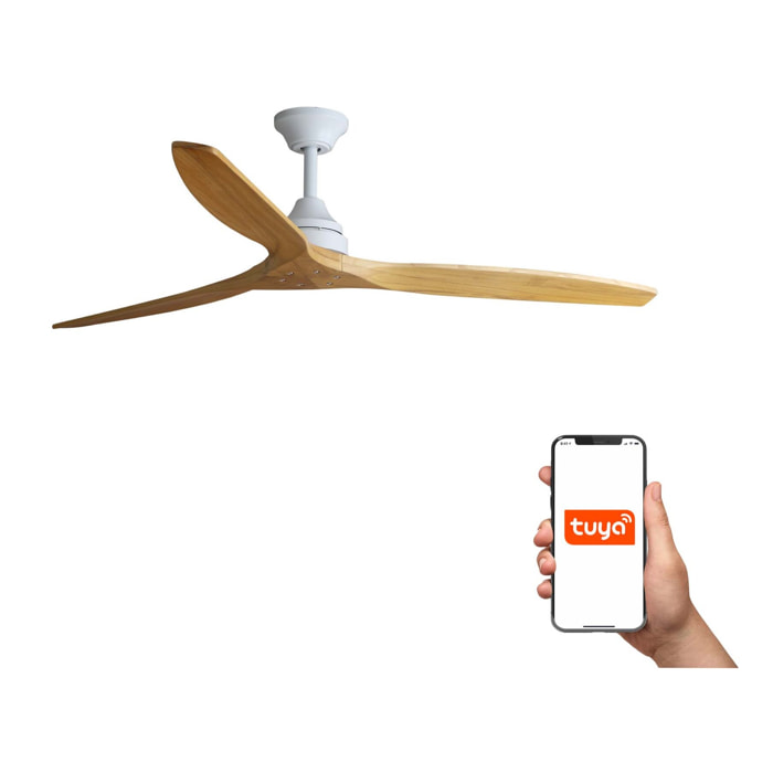 ALO L Ventilateur de plafond blanc/bois TUYA