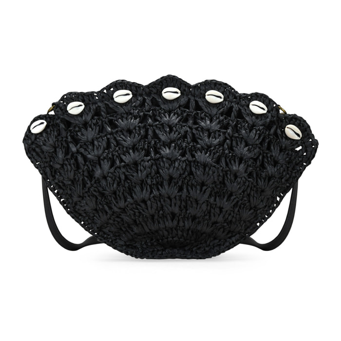 Bolso concha en rafia negra con conchas